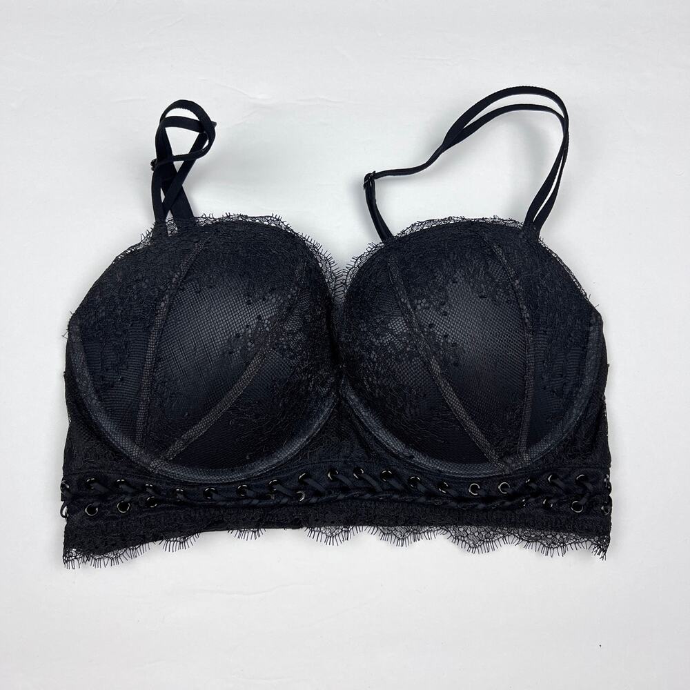 Victoria's Secret Bra Womens Push Up Bustier Corset Black Lace Whimsigoth Witchy